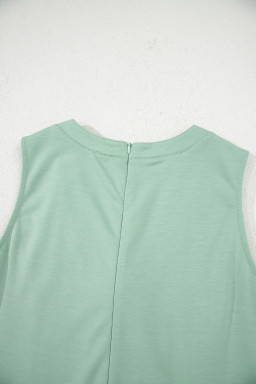 Smoke Green Tie V Neck Pintuck Sleeveless Loose Romper