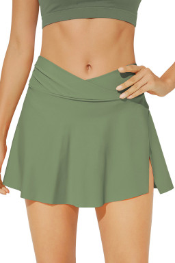 Green Criss Cross Waist Flared Swim Skirt