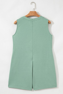 Smoke Green Tie V Neck Pintuck Sleeveless Loose Romper