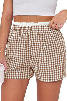 Khaki Contrast Trim Plaid Print Plus Size Shorts