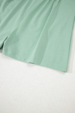 Smoke Green Tie V Neck Pintuck Sleeveless Loose Romper