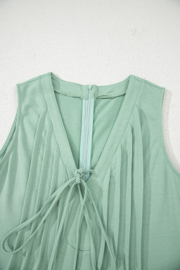 Smoke Green Tie V Neck Pintuck Sleeveless Loose Romper