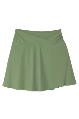 Green Criss Cross Waist Flared Swim Skirt