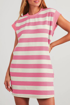 Pink Stripe Cap Sleeve Shift T Shirt Dress