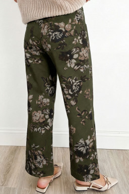 Green Vintage Floral Print Square Patch Pocket Raw Hem Shift Jeans