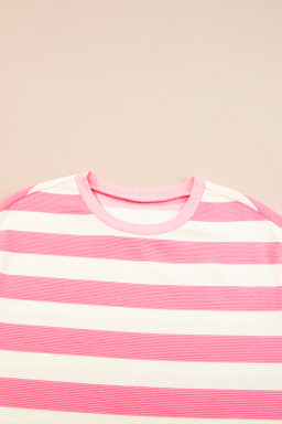 Pink Stripe Cap Sleeve Shift T Shirt Dress
