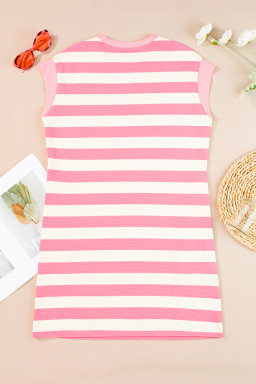 Pink Stripe Cap Sleeve Shift T Shirt Dress