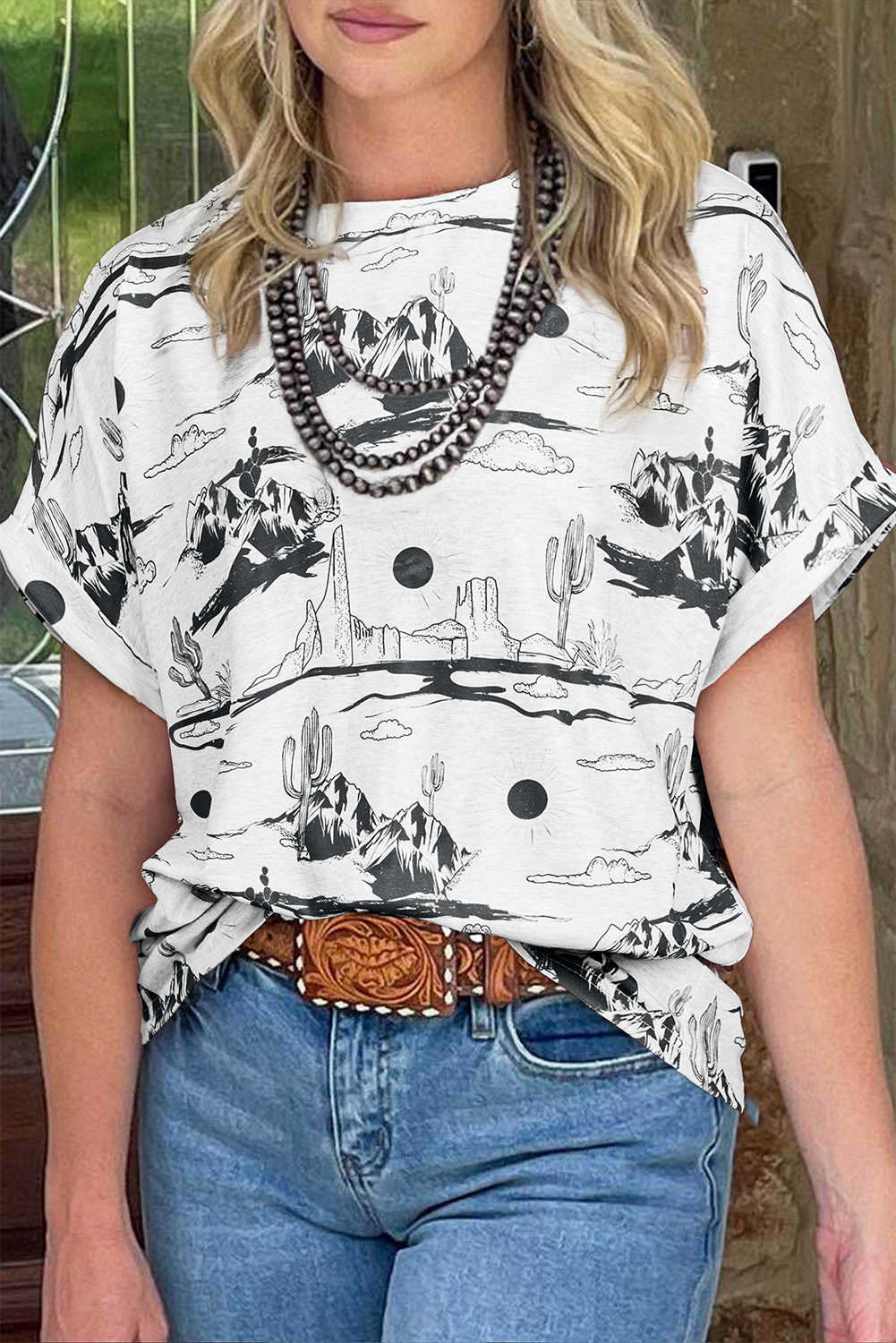 Top de màniga curta amb estampat de sorra del desert blanc