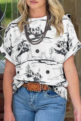 White Desert Sand Print Short Sleeve Knit Top