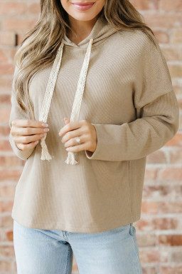 Jet Stream Thermal Textured Lace Drawstring Baggy Hoodie