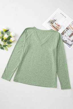 Grass Green Solid Color V Neck Long Sleeve Stretchy Top