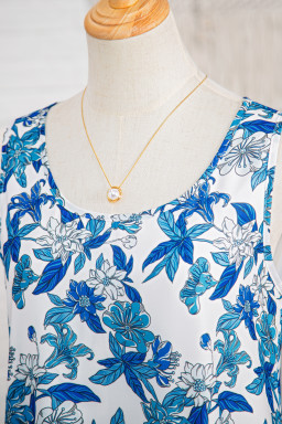 Sky Blue Floral Print U Neck Sleeveless Striped Ruffle Hem Patchwork Dress