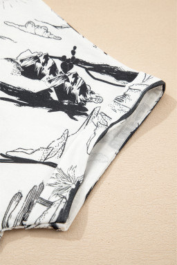 White Desert Sand Print Short Sleeve Knit Top