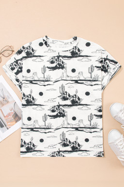 White Desert Sand Print Short Sleeve Knit Top