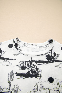 White Desert Sand Print Short Sleeve Knit Top