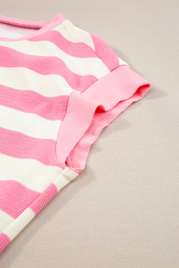 Pink Stripe Cap Sleeve Shift T Shirt Dress