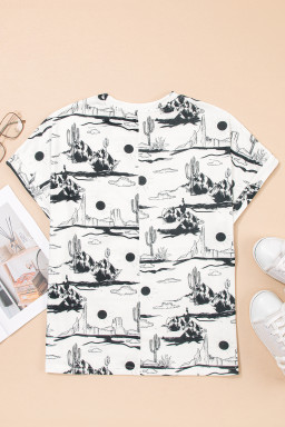 White Desert Sand Print Short Sleeve Knit Top