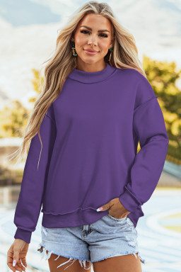 Tillandsia Purple Oversize Drop Shoulder Reversible Mock Neck Sweatshirt
