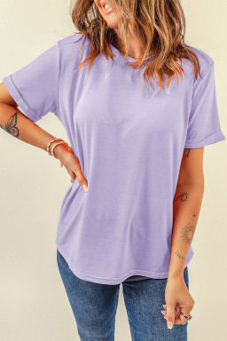 Orchid Petal Casual Plain Crew Neck Tee