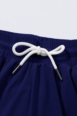 Navy Blue Drawstring Elastic Waist Lined Ruffle Shorts Bikini Bottom