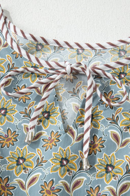 Green Plus Size Mixed Floral Print Striped Trim Loose Mini Dress