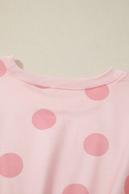 Pink Polka Dot Printed Long Sleeve Flared Mini Dress