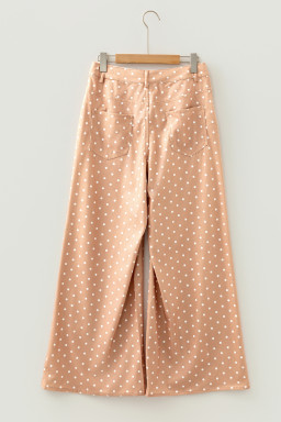 Khaki Polka Dot Print Drawstring Wide Leg Pants