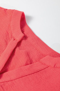 Coral Contrast Ricrac Trim V Neck Button Down Long Sleeve Shirt