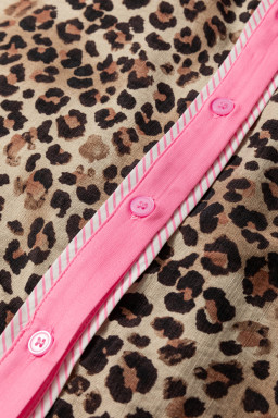 Leopard Print Contrasted Trim Animal Short Sleeve Shirt