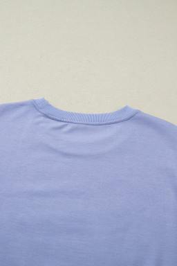 Beau Blue Flounce Long Sleeve Top Drawstring Pants Contrast Velvet Bow Knot 2pcs Lounge Set