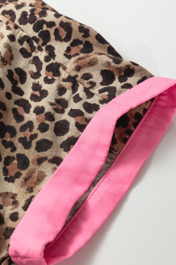 Leopard Print Contrasted Trim Animal Short Sleeve Shirt