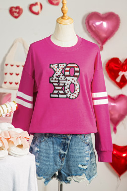 Rose Red Oversized Varsity Drop Shoulder Sequined XOXO Valentine Sweatshirt