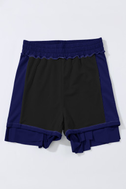 Navy Blue Drawstring Elastic Waist Lined Ruffle Shorts Bikini Bottom