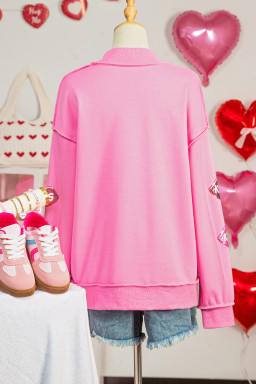 Bright Pink Mock Neck Sequin KISS Lips Reversible Double Wear Sweatshirt