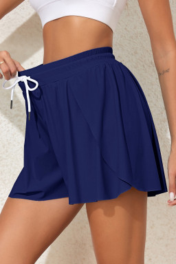 Navy Blue Drawstring Elastic Waist Lined Ruffle Shorts Bikini Bottom