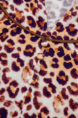 Brown Plus Size Leopard Frilled Stand Neck Blouse