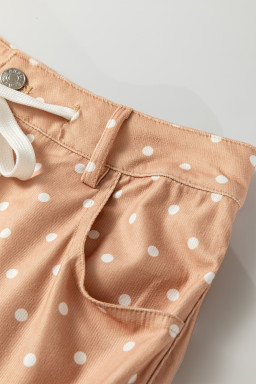 Khaki Polka Dot Print Drawstring Wide Leg Pants