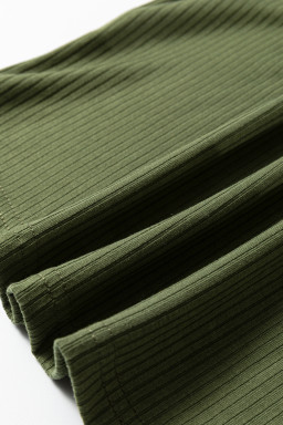 Jungle Green Solid Color Ribbed Ruffled Short Sleeve T Shirt