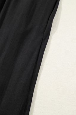 Black Contrast Leopard Trim Split Neck Long Sleeve Casual Midi Dress