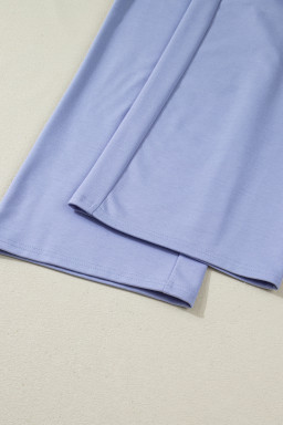 Beau Blue Flounce Long Sleeve Top Drawstring Pants Contrast Velvet Bow Knot 2pcs Lounge Set