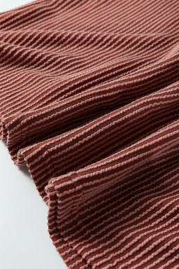 Rose Pink Plus Size Contrast Frilled Neckline Ruffled Short Sleeve Ribbed Textured Blouse