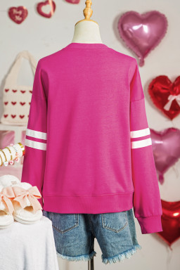Rose Red Oversized Varsity Drop Shoulder Sequined XOXO Valentine Sweatshirt