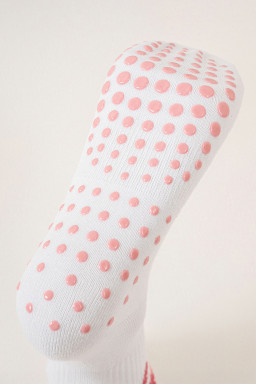 White Bow Print Non-Slip Ruffle Grip Socks