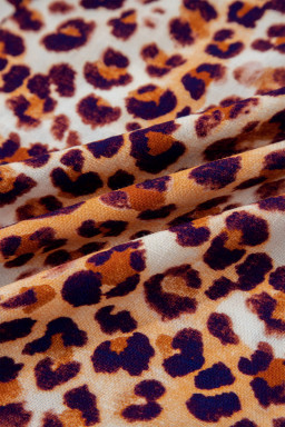 Brown Plus Size Leopard Frilled Stand Neck Blouse