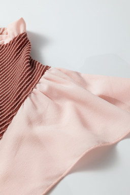 Rose Pink Plus Size Contrast Frilled Neckline Ruffled Short Sleeve Ribbed Textured Blouse