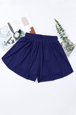Navy Blue Drawstring Elastic Waist Lined Ruffle Shorts Bikini Bottom