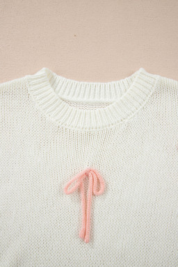 White Short Sleeve Knit Contrast Bow Knot Loose Sweater