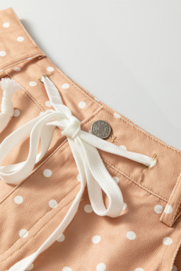 Khaki Polka Dot Print Drawstring Wide Leg Pants