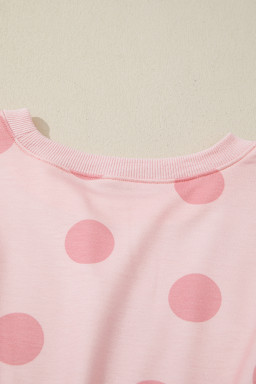 Pink Polka Dot Printed Long Sleeve Flared Mini Dress