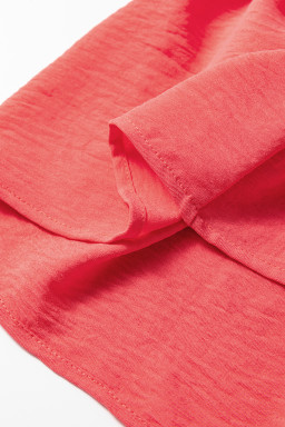 Coral Contrast Ricrac Trim V Neck Button Down Long Sleeve Shirt